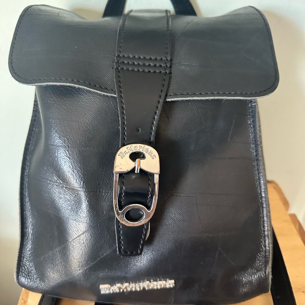 Dr. Martens Black Leather Backpack with Silver Buckle